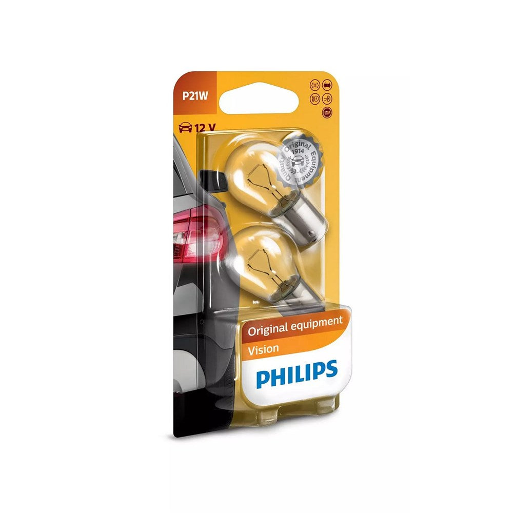 Philips 12498B2 Vision Line 12V P21W 21W Bayonet Globes (Twin Pack)