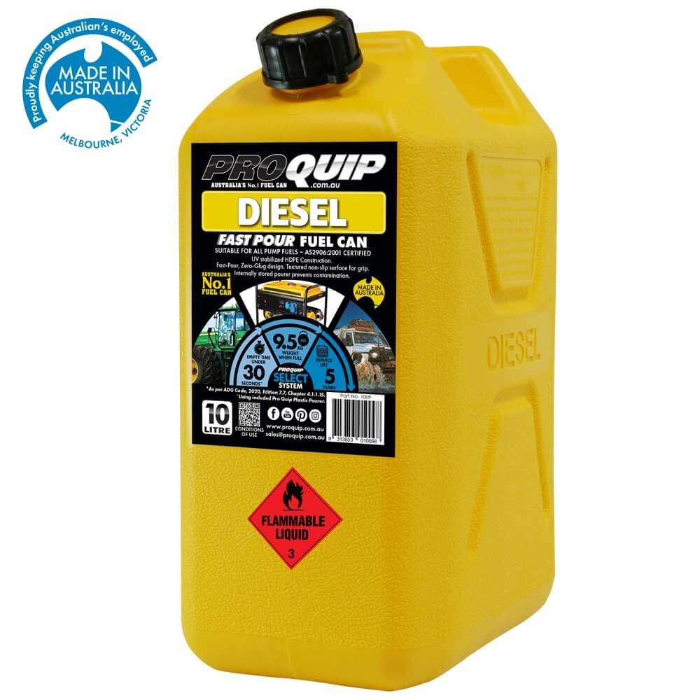 Pro Quip 10L Plastic Fast Pour Fuel Jerry Can - Diesel Yellow - 1009