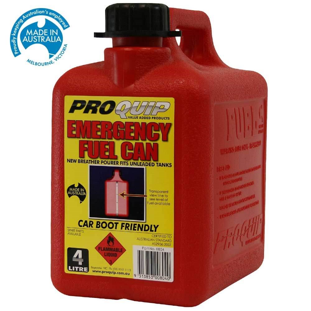 Pro Quip 4L Emergency Plastic Petrol Fuel Can with Breather Pourer - 0804