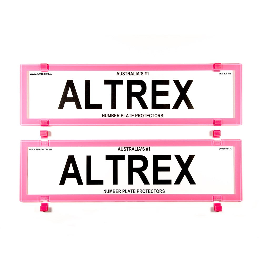 Altrex Number Plate Protector Covers -  QLD, VIC, TAS, SA, WA & NT Dual Slimline Pink Without Lines (372x100mm & 372x100mm) - 6BCVSNL