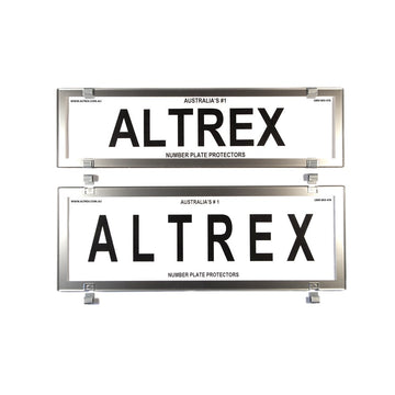 Altrex Number Plate Protector Covers -  QLD, ACT, VIC, TAS, SA, WA & NT Slimline Combination Chrome Style Without Lines (372x100mm & 372x134mm) - 6QCC