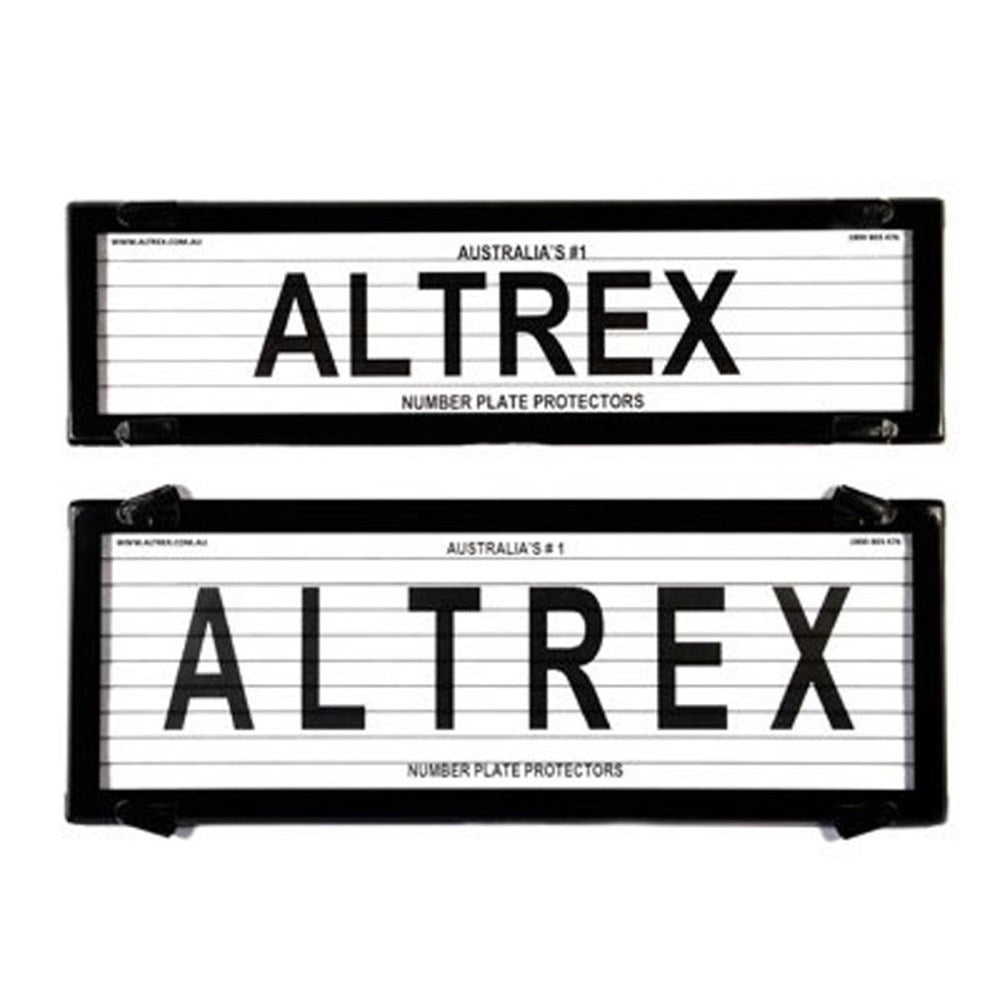 Altrex Number Plate Protector Covers -  QLD, ACT, VIC, TAS, SA, WA & NT Slimline Combination Black With Lines (372x100mm & 372x134mm) - 6QSL