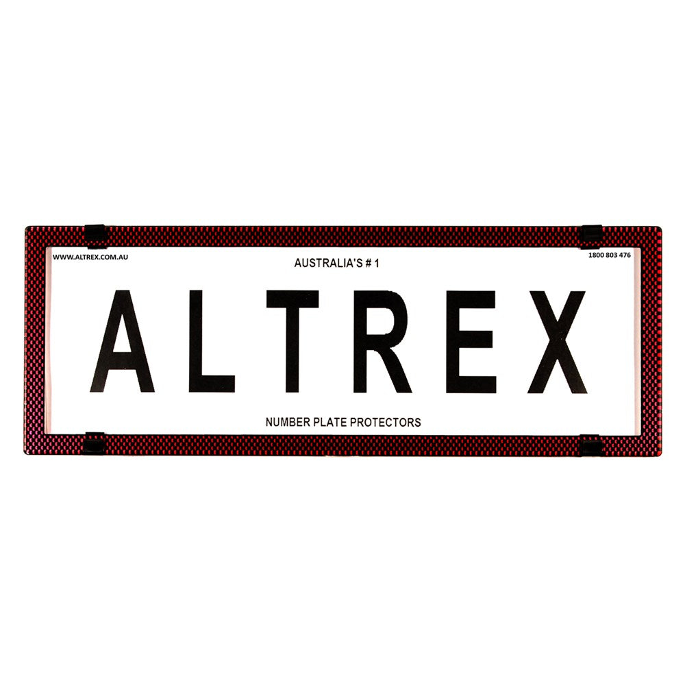 Altrex Number Plate Protector Covers -  Standard Size Red Carbon Fibre Without Lines (372x134mm & 372x134mm) - 6SER