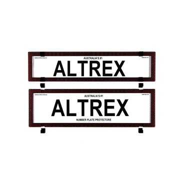 Altrex Number Plate Protector Covers -  NSW & SA Premium/Slimline Red Carbon Fibre Without Lines (372x84mm & 372x107mm) - 6SERP