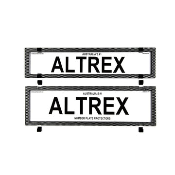 Altrex Number Plate Protector Covers -  NSW & SA Premium/Slimline Silver Carbon Fibre Without Lines (372x84mm & 372x107mm) - 6SESP