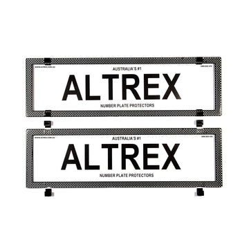 Altrex Number Plate Protector Covers -  QLD, VIC, TAS, SA, WA & NT Dual Slimline Silver Carbon Fibre Without Lines (372x100mm & 372x100mm) - 6SESV