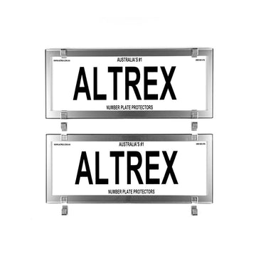 Altrex Number Plate Protector Covers -  QLD, VIC, TAS, SA, WA & NT Dual Slimline Chrome Style Without Lines (372x100mm & 372x100mm) - 6VCC