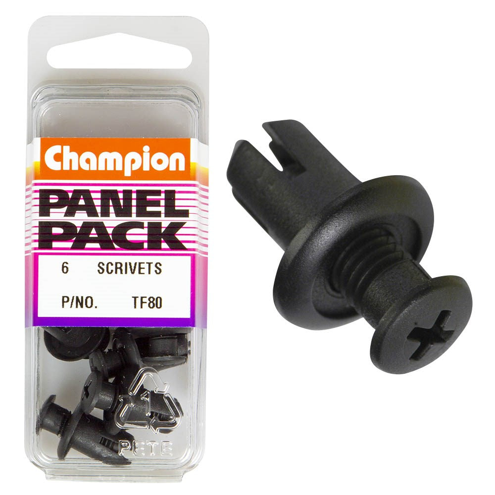 Champion Fasteners Push Rivets (15mm Head, 20mm Length, to Suit 8mm Hole) - Pack of 6 - TF80