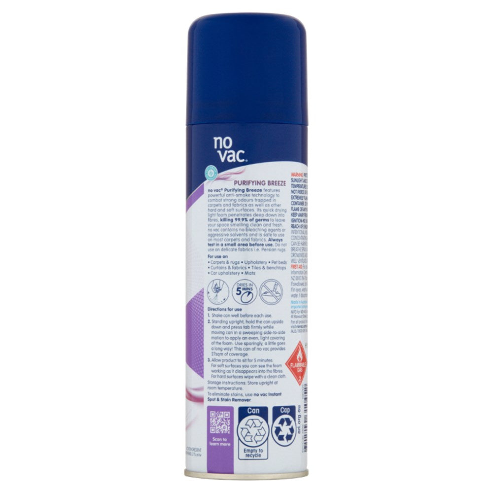 No Vac Foaming Sanitiser and Deodoriser - Purifying Breeze and Anti-Smoke - 290g - 31151 (Pickup Only)