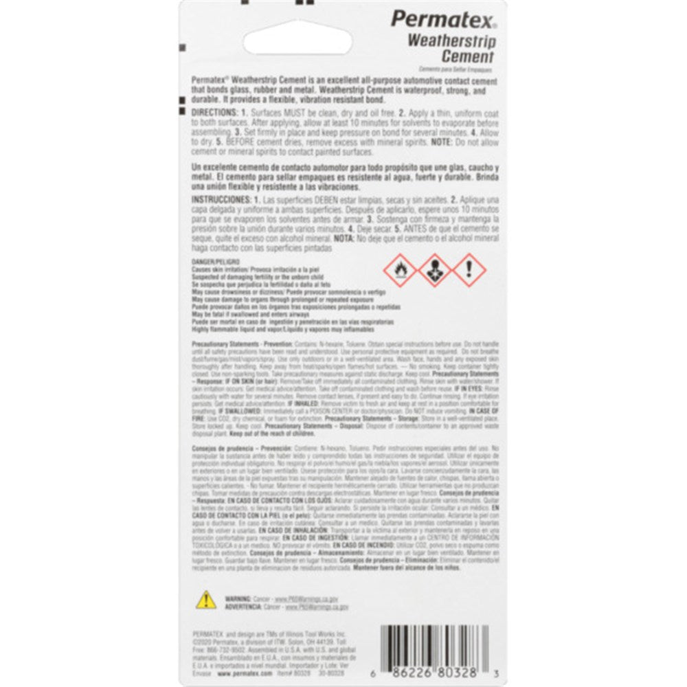 Permatex Weatherstrip Cement Tube 59Ml - 80328