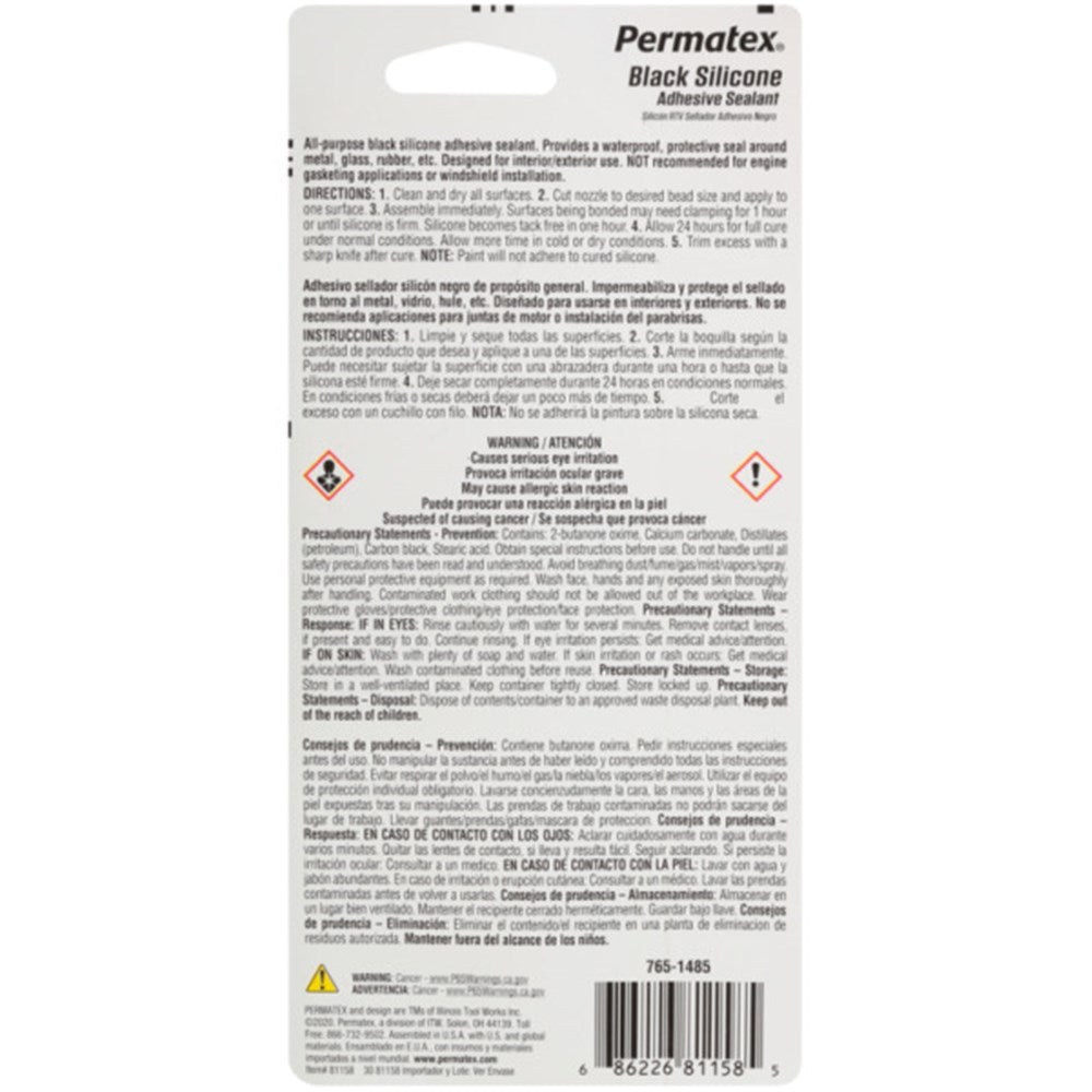 Permatex Black Silicone Adhesive Sealant 85G - 81158