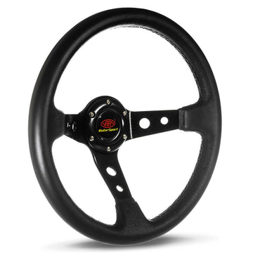 SAAS 14" ADR Compliant GT Deep Dish Black Leather Covered Steering Wheel with Three Black Alloy Spokes - SWGT3