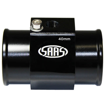 SAAS SWTA40B - Water Temperature Inline Adapter 40mm ID Radiator Hose - Black Aluminium