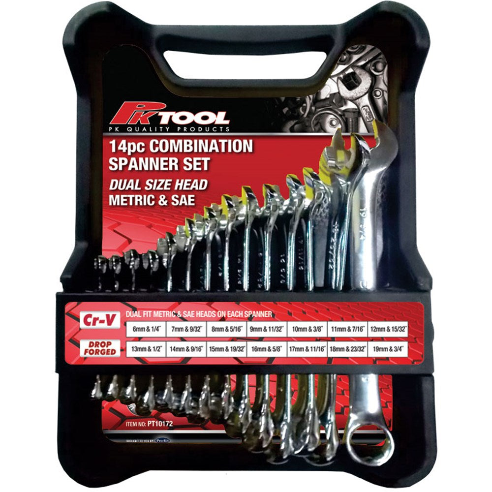 PK Tools Metric & Sae Combination Spanner Set - 14 Piece - PT10172