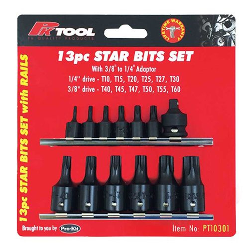 PK Tools Star Bits Socket Set - 13 Piece 1/4” & 3/8” Drive - PT10301