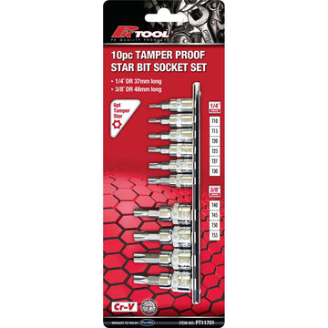 PK Tools  Cr-V 6Pt Star Socket Set - 10 Piece 1/4” & 3/8” Drive - PT11701