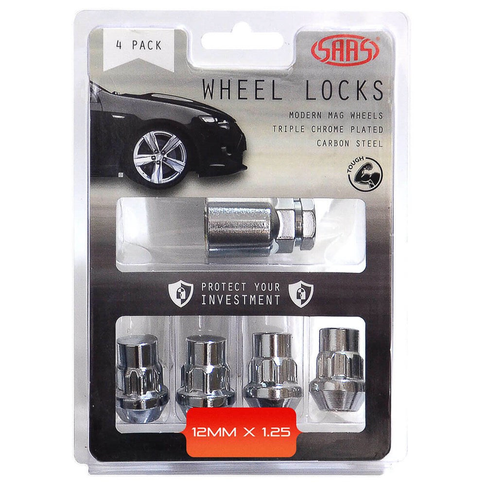 SAAS Set of 4 Splined Lock Nuts - Chrome Plated, M12x1.25 Thread, Bulge Type - 913025