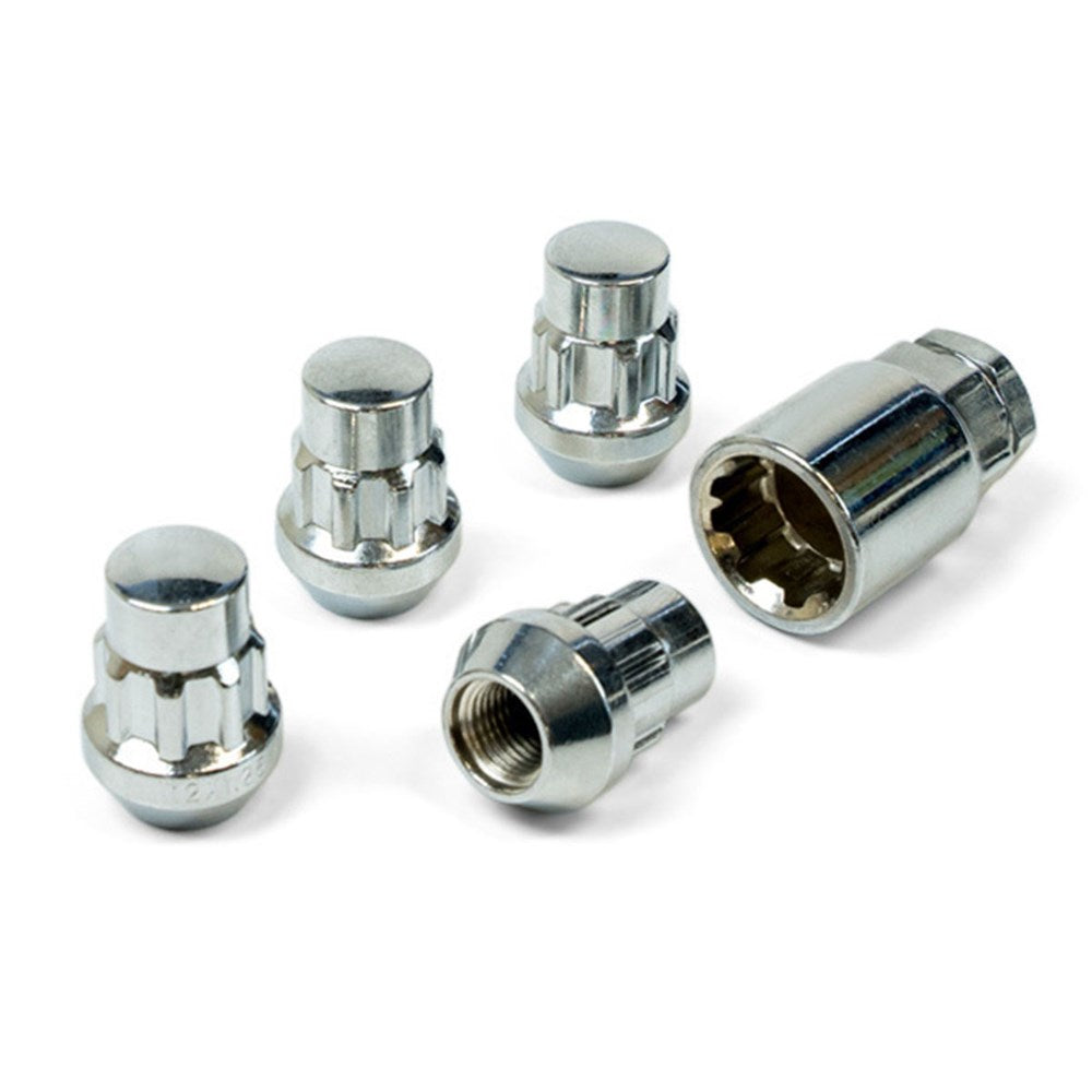 SAAS Set of 4 Splined Lock Nuts - Chrome Plated, M12x1.25 Thread, Bulge Type - 913025