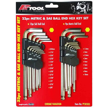 PK Tools  Cr-V Metric & Sae Ball End Hex Set - 22 Piece  - PT30503