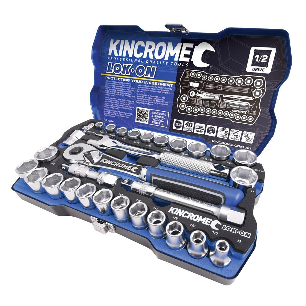 Kincrome 29 Piece Lok-On 1/2" Dr Socket Set - Metric/Imperial - K27024