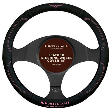 RM Williams Leather Steering Wheel Cover Black / Pink - SWRMWPNK