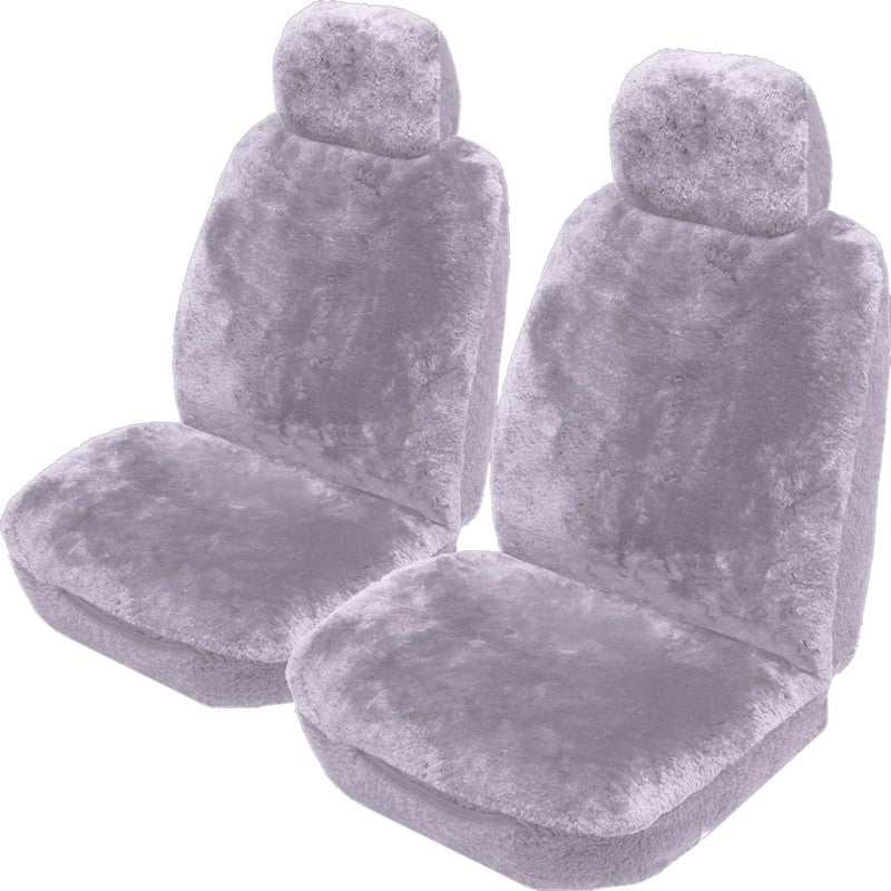 My Car Downunder 16mm Thick Sheepskin Front Seat Covers, Universal Size 30 - Light Grey - SDOWA3007