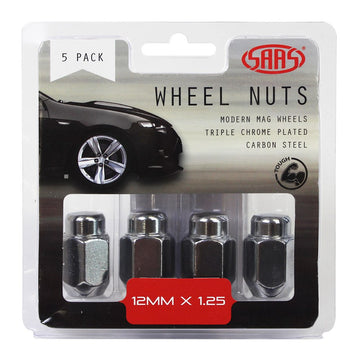 SAAS 235255 Wheel Nuts Acorn Taper   12mmX 1.25 Chrome 35mm 5Pk