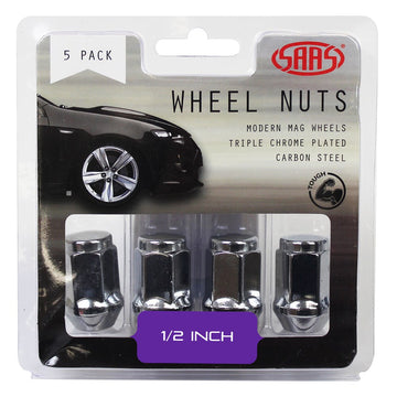 SAAS 435915 Wheel Nuts Flat Head Bulge 1/2" Chr 35mm 5Pk