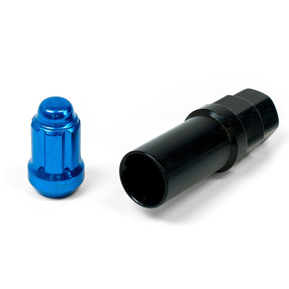 SAAS Set of 10 Small Diameter Wheel Nuts - Blue, M12x1.25 Threads with 6 Spline Drive and Key - 6330510BL