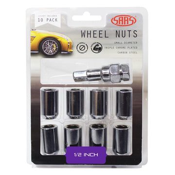 SAAS 8330110 Wheel Nuts S/D Int Hex 1/2 Inc Key Chr 10Pk