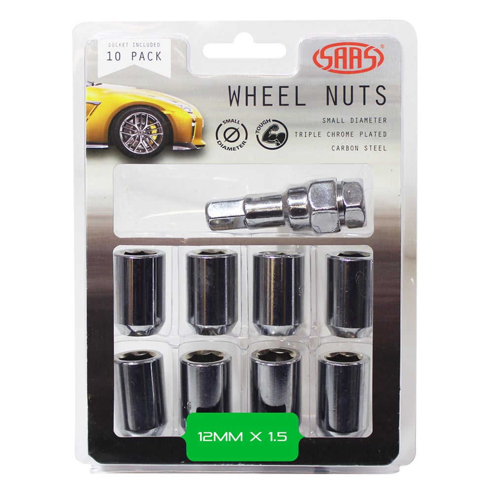 SAAS 8330610 Wheel NutS S/D Int Hex 12mmx 1.50 Inc Key Chr 10Pk