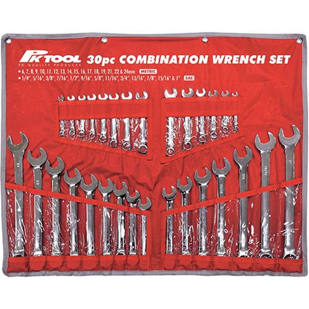 PK Tools 30 Piece Combination Metric and SAE Spanner Set - PT10184