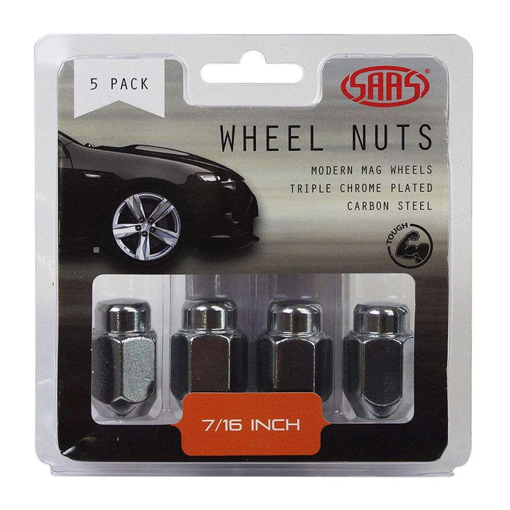 SAAS 235205 WHEEL NUTS ACORN TAPER   7/16 CHROME 35MM 5PK