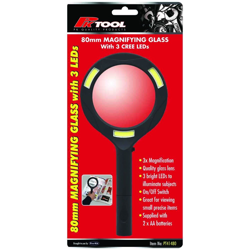 PK Tool 80mm Magnifying Glass with 3W LEDs - PT41480