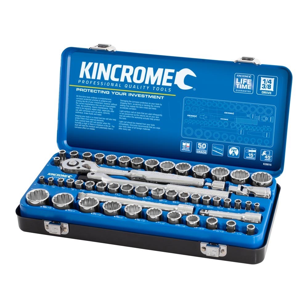 Kincrome 52-Piece 1/4" and 3/8" Drive Metric/Imperial Socket Set - K28016