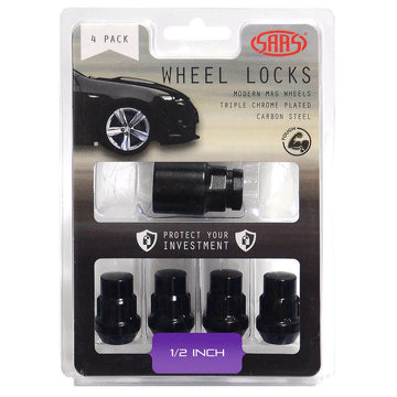 SAAS Set of 4 Splined Lock Nuts - Black, 1/2" Thread, Bulge Type - 913021BC