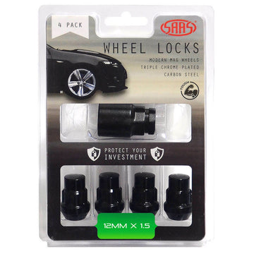 SAAS Set of 4 Splined Lock Nuts - Black, M12x1.50 Thread, Bulge Type - 913026BC