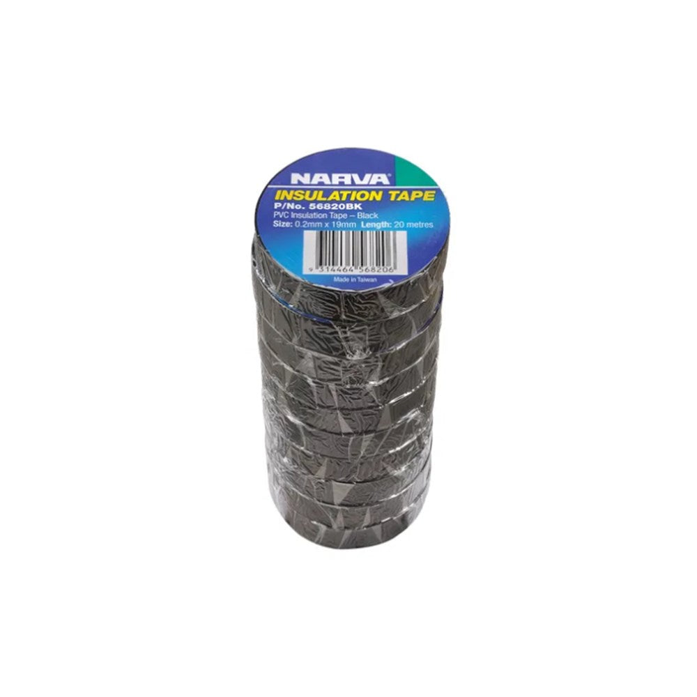 Narva 56820BK/10 10 Rolls of 20m Black PVC Electrical Insulation Tape (0.2x19mm)