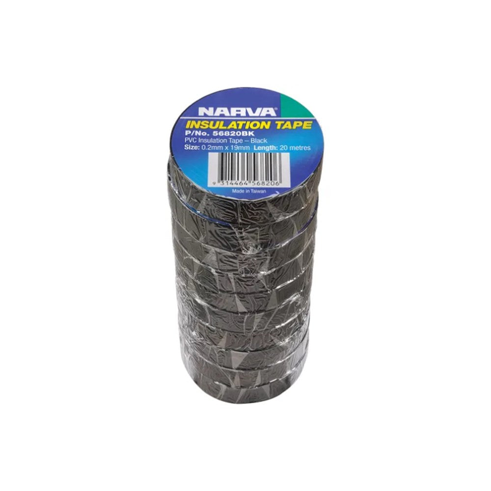 Narva 56830BK/10 10 Rolls of Flame Retardant 20m Black PVC Electrical Insulation Tape (0.15x19mm)