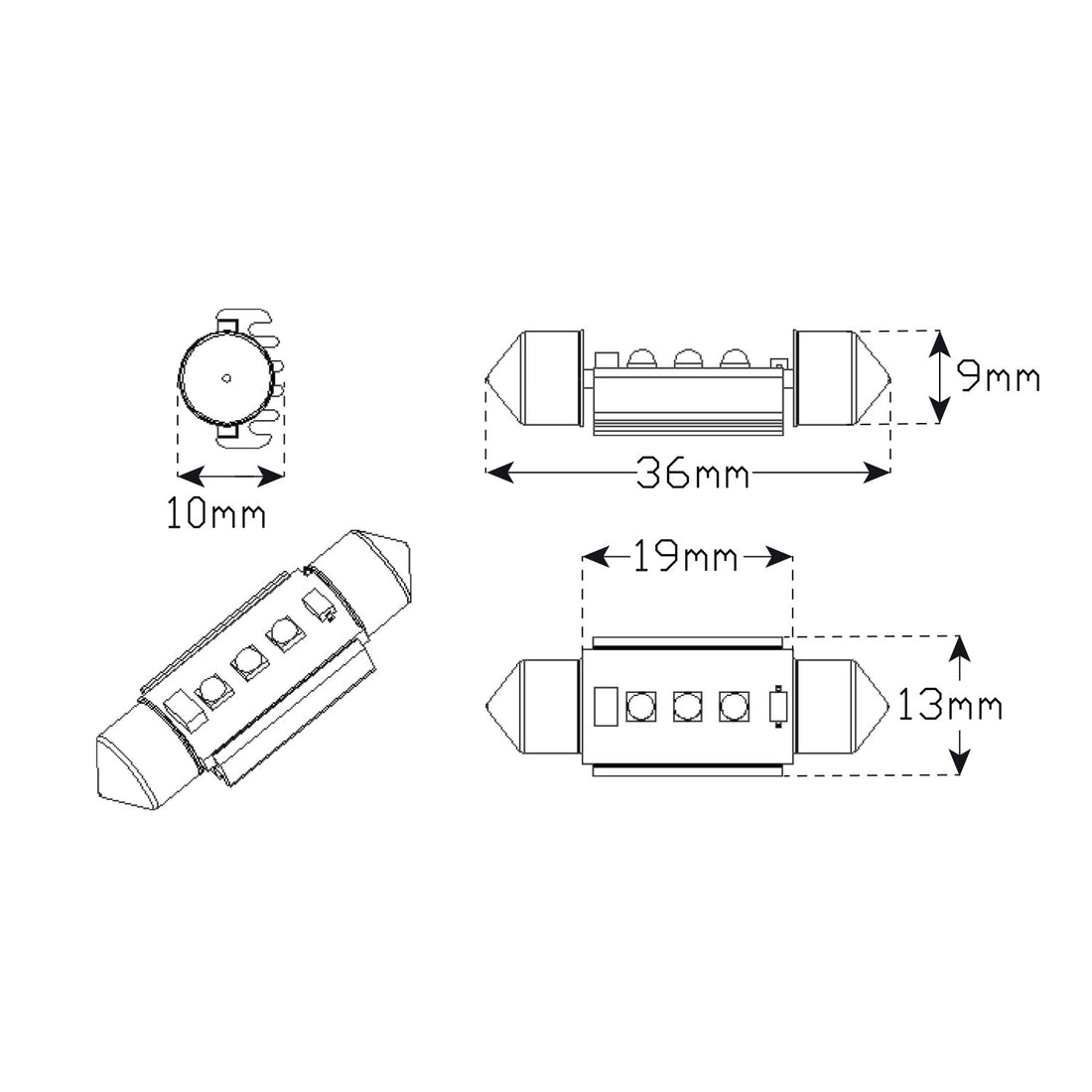 LED Autolamps FN36W 36mm White Festoon Bulb