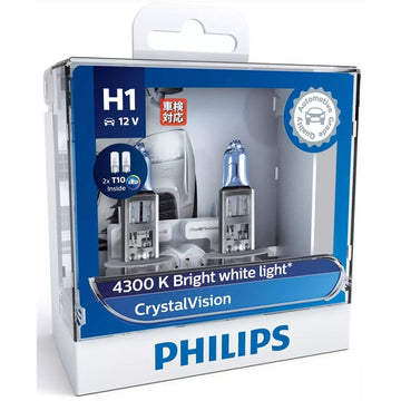 PHILIPS 12258CVSL Crystal Vision H1 Halogen Upgrade Globes - Twin Pack with 2x T10 LED Globes Included