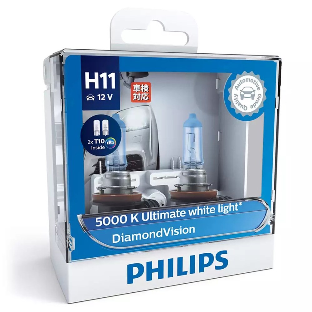 Philips 12362DVSL DiamondVision Ultimate 12V H11 55W 5000K Headlight Globes with 2x T10 LED Park Globes (Twin Pack)