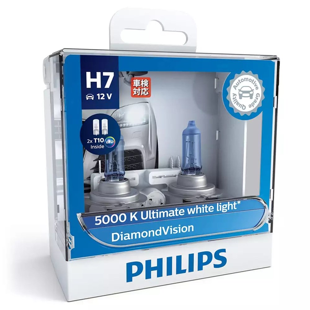 Philips 12972DVSL DiamondVision Ultimate 12V H7 55W 5000K Headlight Globes (Twin Pack) with 2x T10 Park Globes