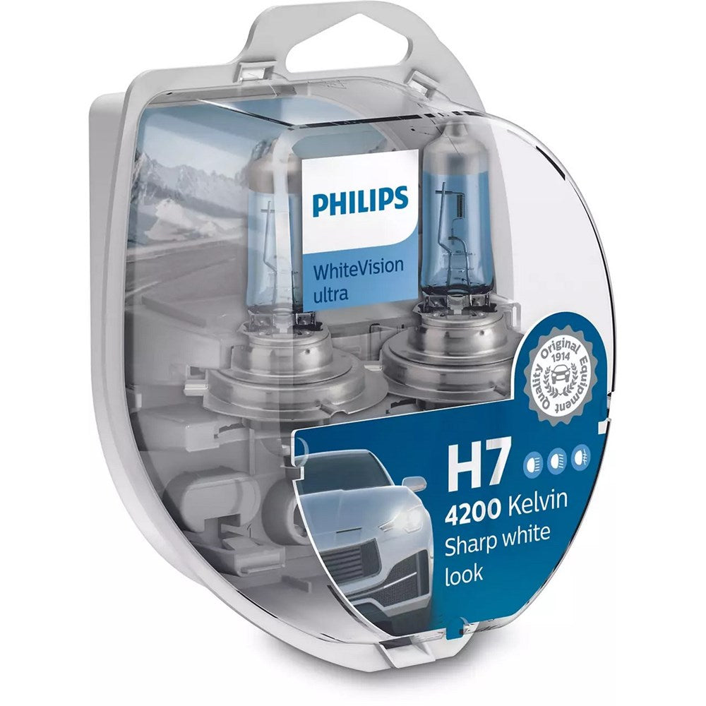 Philips 12972WVUSM WhiteVision Ultra 12V H7 55W 4200K Headlight Globes (Twin Pack)