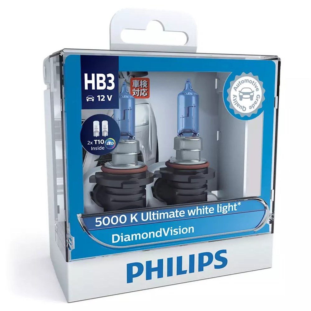 Philips 9005DVSL DiamondVision Ultimate 12V HB3 65W 5000K Headlight Globes with 2x T10 LED Park Globes (Twin Pack)