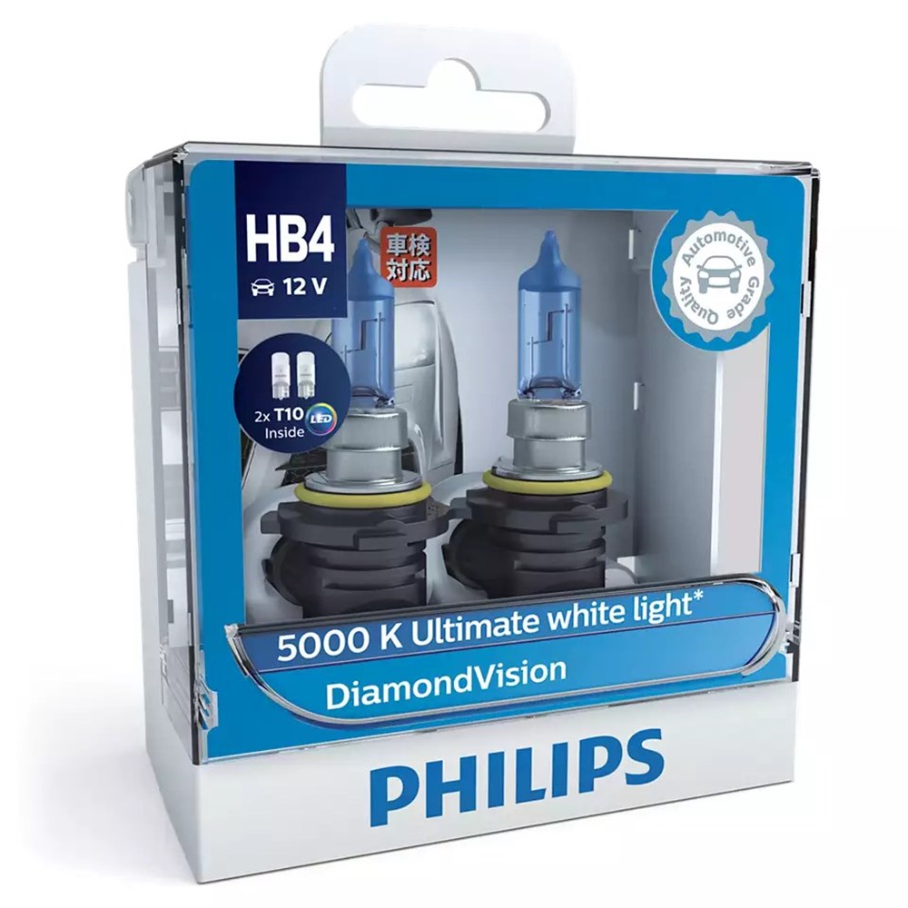 Philips 9006DVSL DiamondVision Ultimate 12V HB4 55W 5000K Headlight Globes with 2x T10 LED Park Globes (Twin Pack)