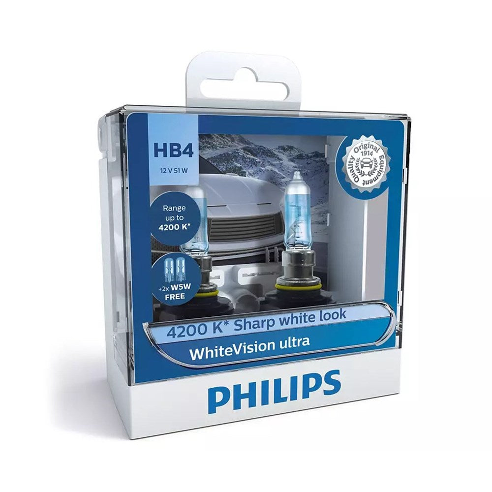 Philips 9006WVUSM WhiteVision Ultra 12V HB4 51W 4200K Headlight Globes with 2x W5W Park Globes (Twin Pack)