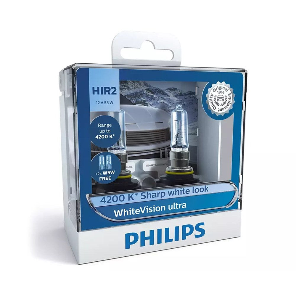 Philips 9012WVUSM WhiteVision Ultra 12V HIR2 55W 4200K Headlight Globes with 2x W5W Park Globes (Twin Pack)