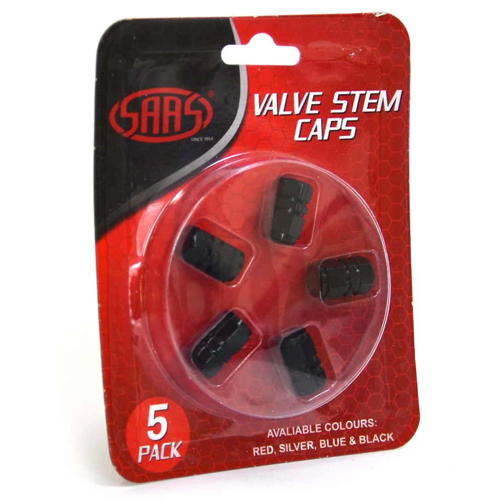 SAAS 194265 Valve Cap Black 2 Groove 5 Pack