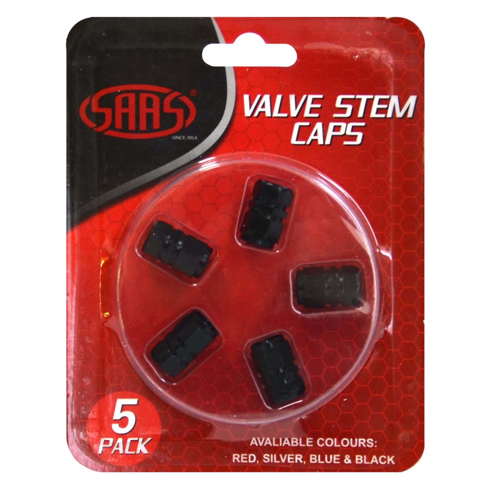 SAAS 194265 Valve Cap Black 2 Groove 5 Pack